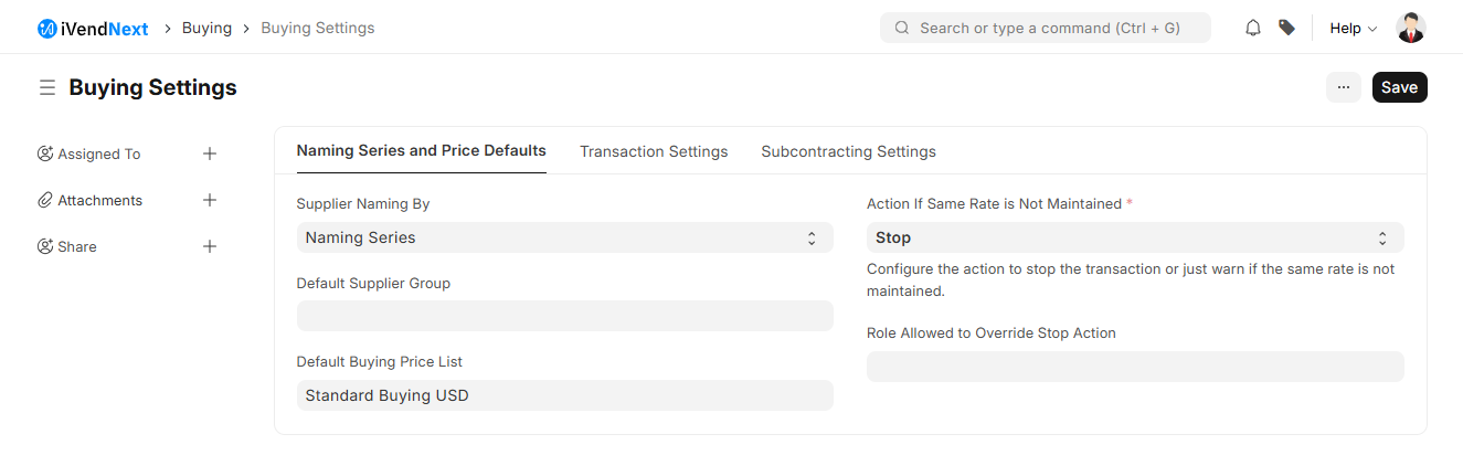 Buying Settings - One
